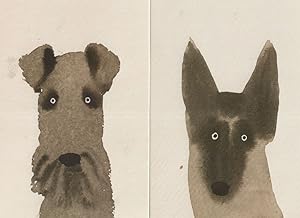 Confused Dogs Big Yellow Eyes 2x Dog Painting Postcard s