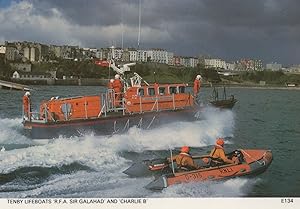 Tenby Lifeboats Ship Rough Sea Postcard