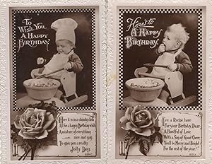 Child Chef Giant Recipe Cookery Bowl Cooking 2x Old Greeting Postcard s