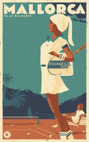 2018 Minimalist Danish Modern Poster, Mallorca Islas Baleares - Racquet Girl