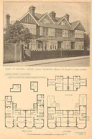 Pair of houses, Upton Road, Watford. - Messrs. J E K and J P Cutts, Architects - Plans