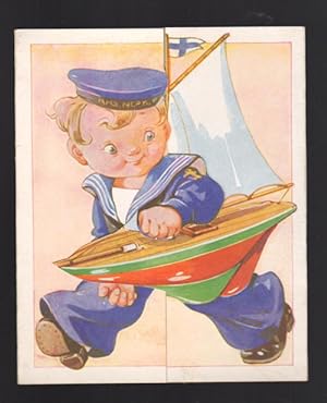HMS Neptune Sailor with Toy Boat Vintage Birthday Card