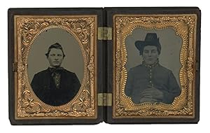 Pair of Ninth-Plate Tintype Portraits of Men Including a Union Soldier in a Union Case