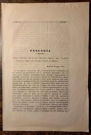 Enologia; Lettera indiritta a . Francesco Aggazzotti (1881-1890) Enologo Esimio di Modena