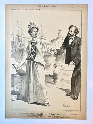 [Original lithograph/lithografie by Johan Braakensiek] Een miljoen te veel, 16 Juni 1889, 1 pp.