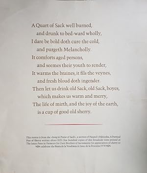 Original Broadside - Stanza from the "Song in Praise of Sack" (from Pasquil's Palinodia; A Poetic...