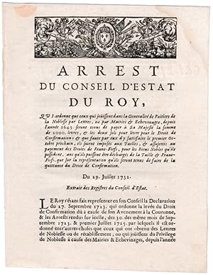 Arrest Du Conseil D'Estat Du Roy, Qui ordonne que ceux qui jouissent dans la Generalité de Poitie...