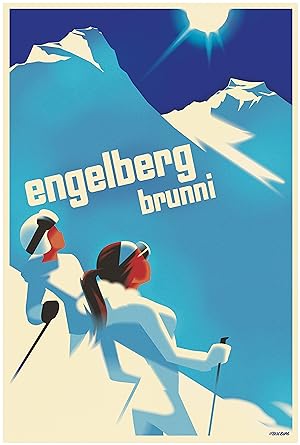 2020 Danish Modern Poster, Engelberg Skiing Ladies, Brunni