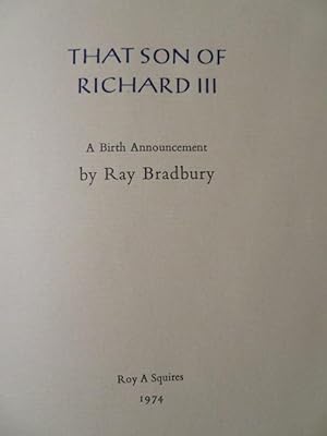 THAT SON OF RICHARD III: A Birth Announcement