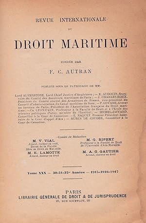 Revue internationale de droit maritime. Tome XXX - 1915-1916-1917