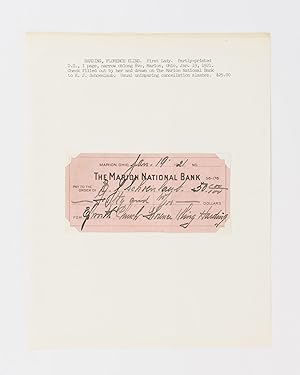 A printed cheque for $50 signed ('Florence Kling Harding') to E.J. Schoenlaub, Epworth [Methodist...
