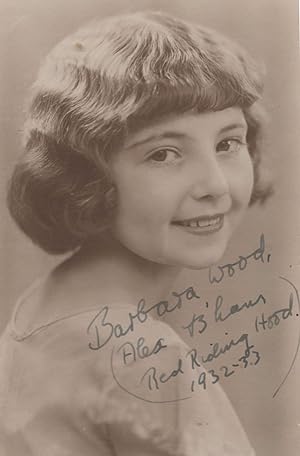 Barbara Wood Child Actress as Red Riding Hood Hand Signed Postcard