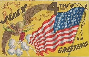 July 4th Greetings American Flag Independence Day Relief Postcard