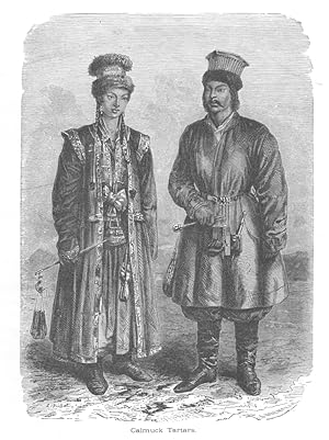 TYPES AND COSTUMES OF CALMUK TARTARS,1887 Wood Engraved Historical Print
