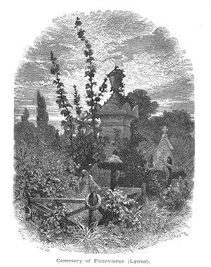 CEMETERY OF FOURVIERES IN LYON FRANCE,1887 Wood Engraved Historical Print