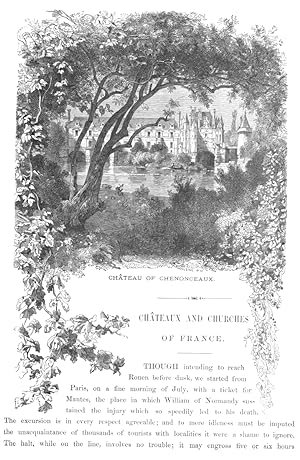 LANDSCAPE VIEW OF THE CHATEAU OF CHENONCEAUX IN FRANCE,1887 Wood Engraved Historical Print
