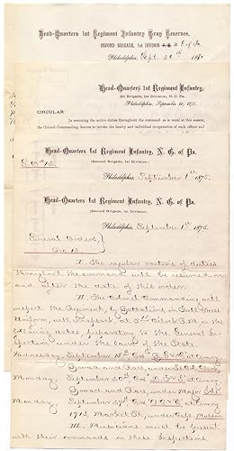 Three 1870-1875 Pennsylvania National Guard Documents Signed; U.S. Centennial Preparations by 1st...