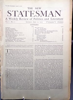 The New Statesman. A Weekly Review of Politics and Literature. ISSUE Number 1 April 12th 1913.