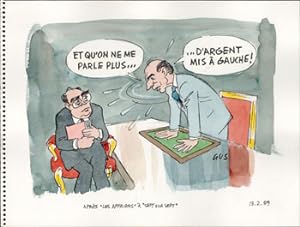 Apres "Les Affaires" a "Sept sur Sept.". Original watercolor from a series "François Mitterrand e...