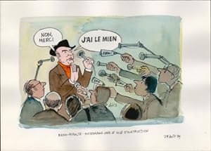 Radio-Reposte - Mitterand chez le Juge d'Instruction. Original watercolor from a series "François...