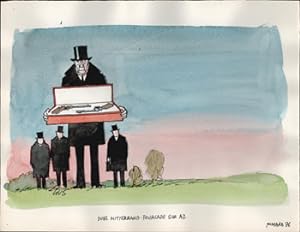 Duel Mitternand-Fourcade sur AZ. Original watercolor from a series "François Mitterrand et la Pre...