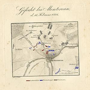Antique Map-BATTLE OF MONTEREAU-FRANCE-Biller-von Rothenburg-1837