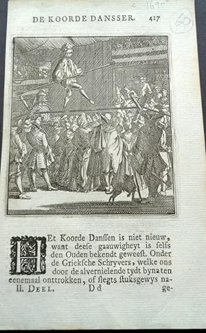De Koorde Dansser (Rope Dancer. Tight Rope/Acrobat) Copper etched print from a Dutch book page 41...