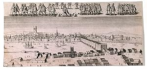 [UNTITLED]. Prospect of LONDON from the South with London Bridge and procession of noblemen above...