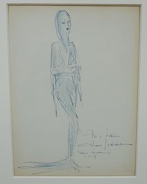 CHARLES ADDAMS SIGNED ORIGINAL DRAWING OF MORTICIA ADDAMS, RENDERED IN PEN & INK