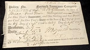 Norwich Assurance Company Receipt for September 29th 1796