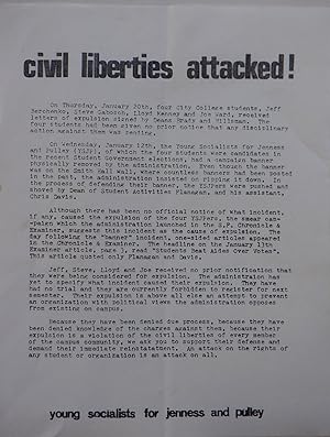 Civil Liberties Attacked! Young Socialists for Jenness and Pulley Awareness handbill/flier
