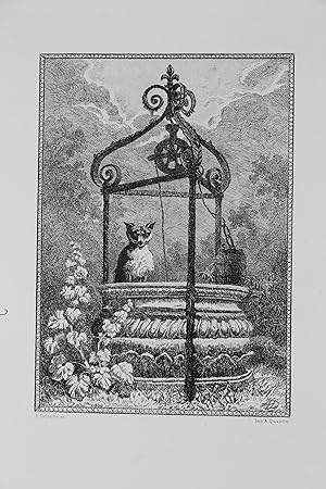 La Fontaine, fables, Le renard et le buste. Gravure originale à l'Eau Forte sur papier Vergé