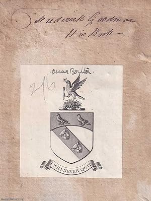 Heraldic Crest Bookplate. Frederick Goodman, His Book ink inscription, with Oscar Boulton added i...
