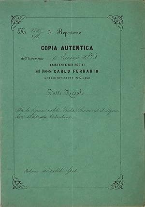 Atto notarile 1872. Patti nuziali tra Giulia Lucini e Alessandro Colombani
