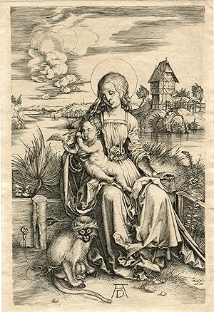 Virgen con Niño y mono grabado por Amand Durand copia de Schongauer despues de Durero