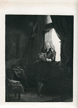 Retrato du Bourgmestre Jan Six heliograbado A. Durand copia Rembrandt 1878