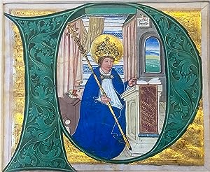 Large Historiated Initial Featuring Illuminated Miniature of a Pope