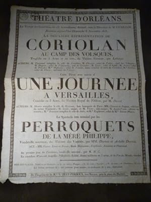 Théâtre d'Orléans. Coriolan au camp des Volsques, suivi d'Une journée à Versailles, et des Perroq...
