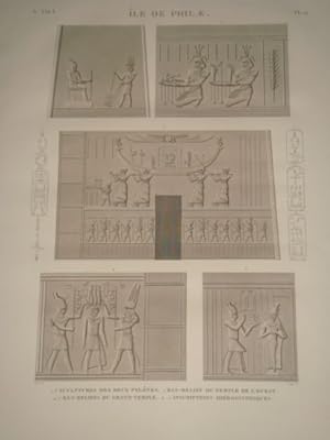 DESCRIPTION DE L'EGYPTE. Ile de Philae. Sculptures des deux pylônes, Bas-relief du temple de l'ou...