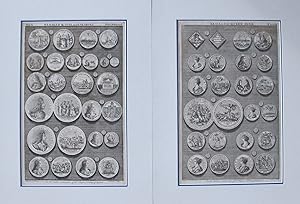 1745 Sheet of British Regal Medals of Queen Anne and King George, Set of 2 (Matted)