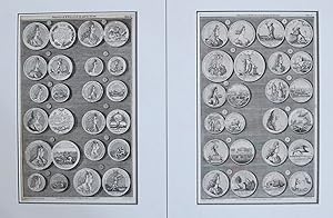 1745 Sheet of British Regal Medals of Queen Anne and King George, Set of 2 (Matted)