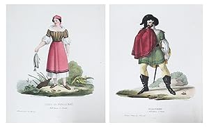 1799 Italian Clothing Design Pochoirs, Fisherwoman/Knight