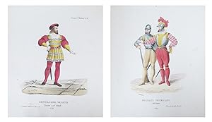 1799 Italian Courtly Clothing Design Pochoirs, (Venetian Gentleman, Soldier)