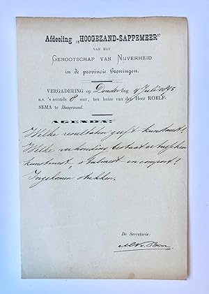 [Hoogezand, Groningen, 1895] Agenda of Afdeeling ,,Hoogezand-Sappemeer" van het Genootschap van N...