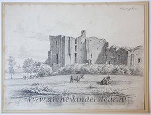 Antique drawing, pencil and chalk | The ruins of Castle Brederode, dated 1852, 1 p.