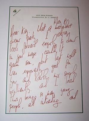 Manuscript Note written and Signed by Susan Mary Alsop on her printed letterhead paper
