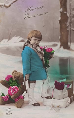 Teddy Bear Tinted Antique Happy Birthday Greetings Old Postcard