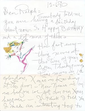 NATWICK, MYRON "GRIM" . Betty Boop Original Art in AUTOGRAPH LETTER SIGNED, by NATWICK, MYRON "GRIM"