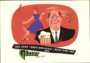 Ansichtskarte / Postkarte Gösser Bier Werbung, Mann, Bierglas, Unzufriedene Frau, Blumen, Lässt d...