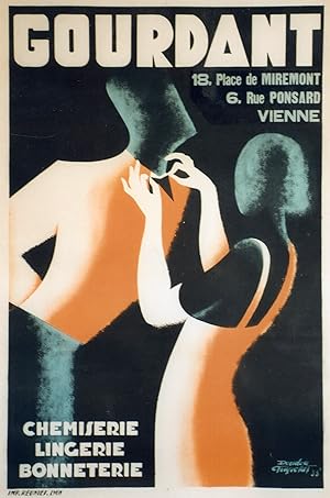 "CHEMISERIE GOURDANT" Affiche originale entoilée / Litho par Doudou FRAPOTAT / IMP. REUNIES Lyon ...